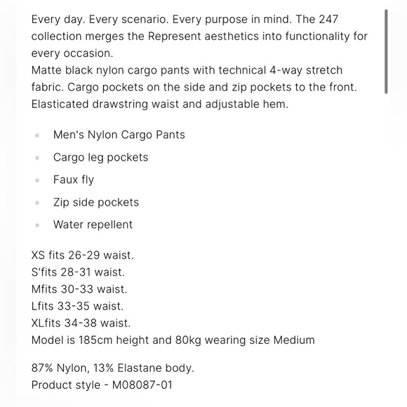 Represent 247 Pants | Black nylon cargo | LARGE - Picture 8 of 8